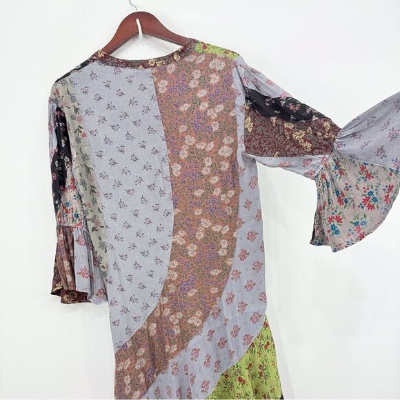 Young Threads Earth Tone Complimentary Asymetrical Floral Patchwork Ruffle Dress - Picture 10 of 16